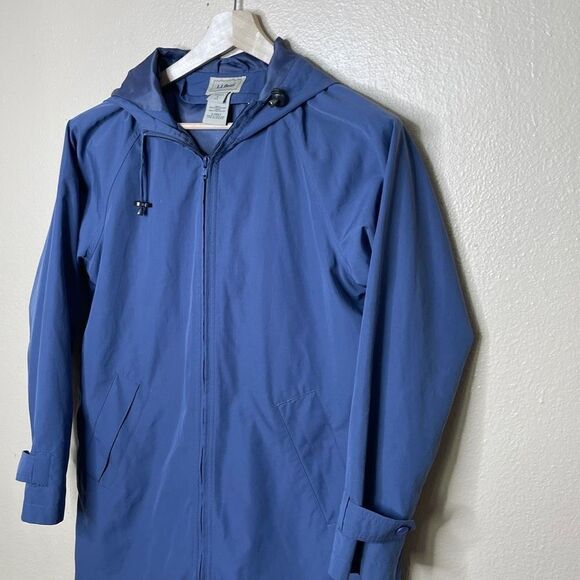 L.L. Bean Jacket Woman's Small Blue Full Zip Hooded Rain Coat Pockets Casual - Picture 9 of 11